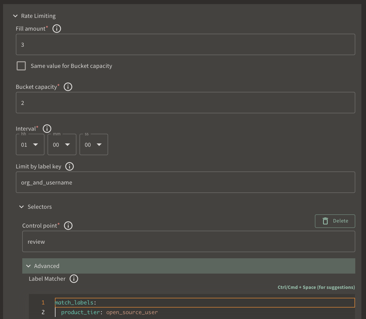 Rate Limit Configuration in Dark Mode