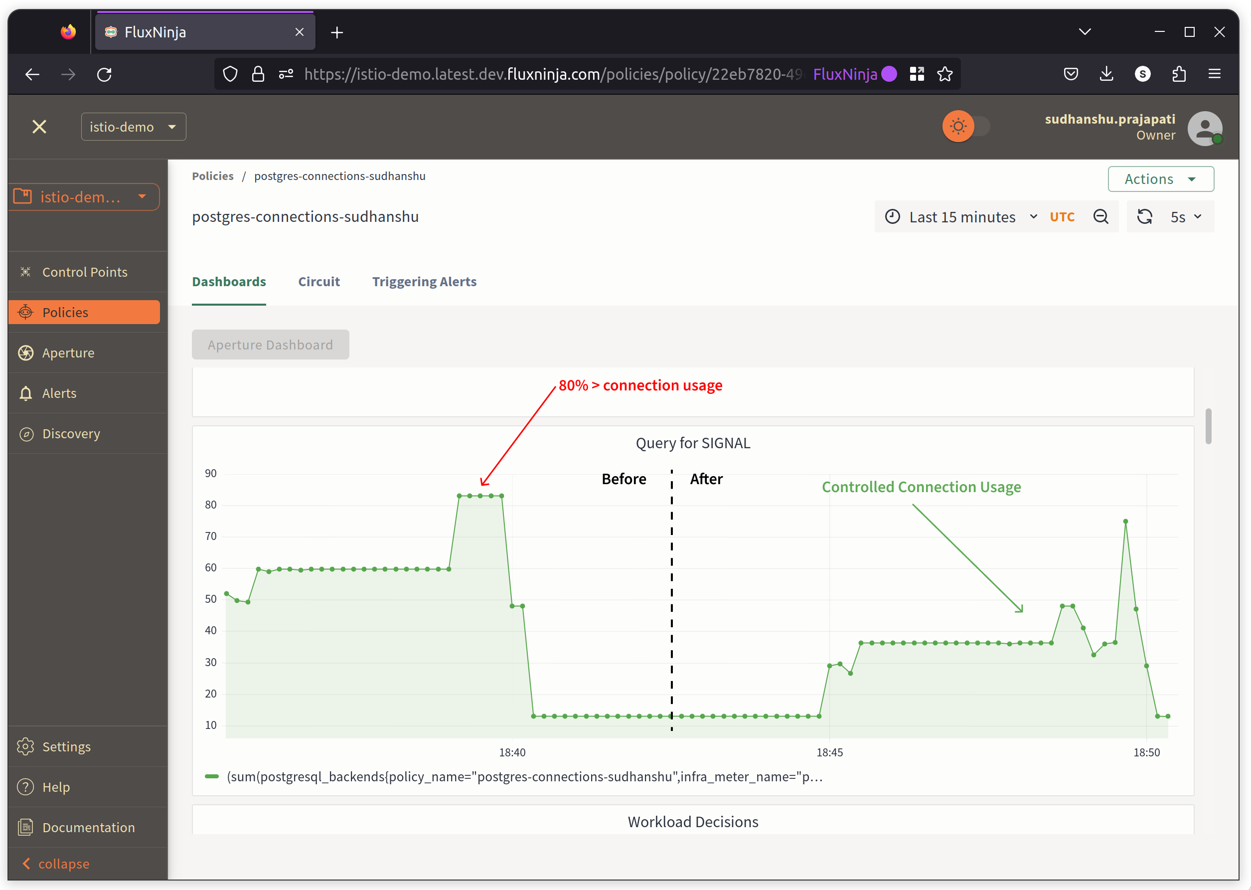 Connection Usages in Policy Dashboard