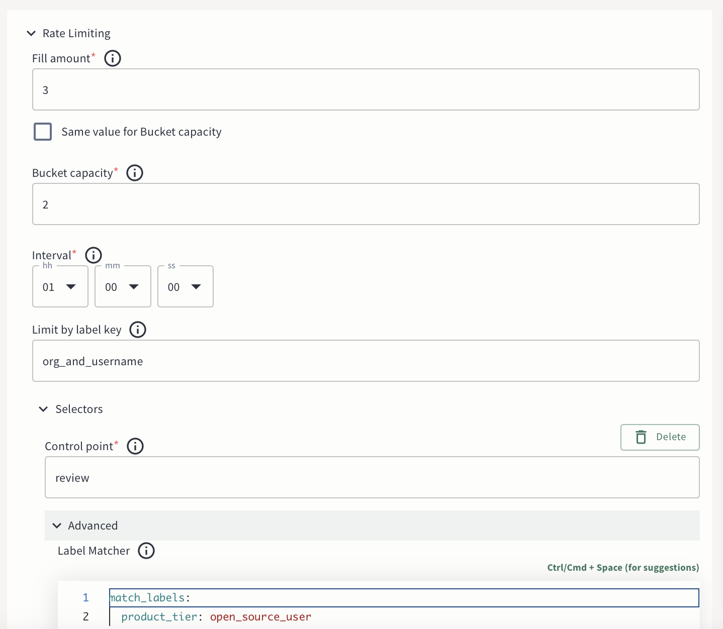 Rate Limit Configuration in Light Mode