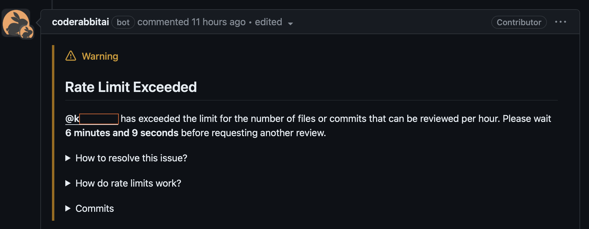 Rate Limits Message in Dark Mode